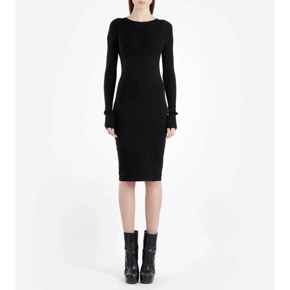 RICK OWENS Black Scarpa Pocket Faux Wrap Skirt Knit Midi Pencil Dress SZ 6 US - Picture 2 of 11